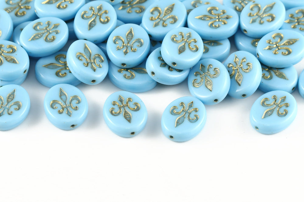 Iris 17×13mm Aquamarine With Gold 1-hole Czech Beads
