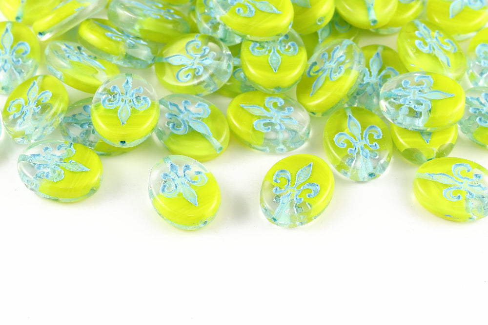 Iris 17×13mm Crystal Citrine Mixed With Blue 1-hole Czech Beads