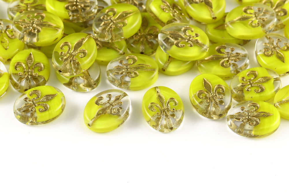 Iris 17×13mm Crystal Citrine Mixed With Gold 1-hole Czech Beads