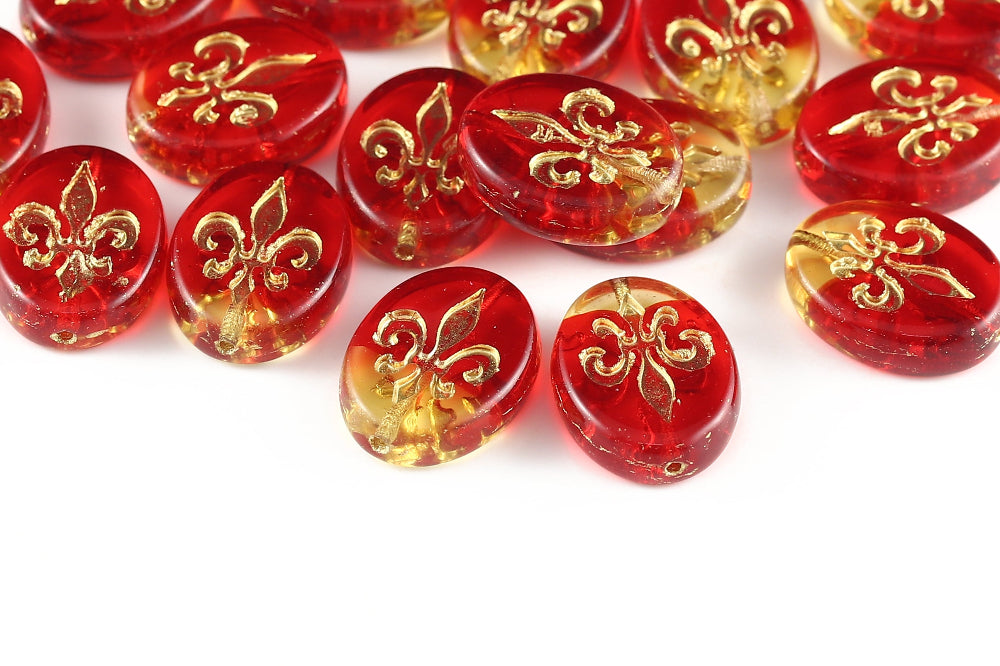 Iris 17×13mm Ruby Lt.Gold Mixed With Gold 1-hole Czech Beads