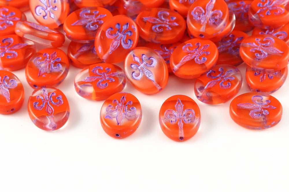 Iris 17×13mm Crystal Tangerine red With Metallic Purple 1-hole Czech Beads