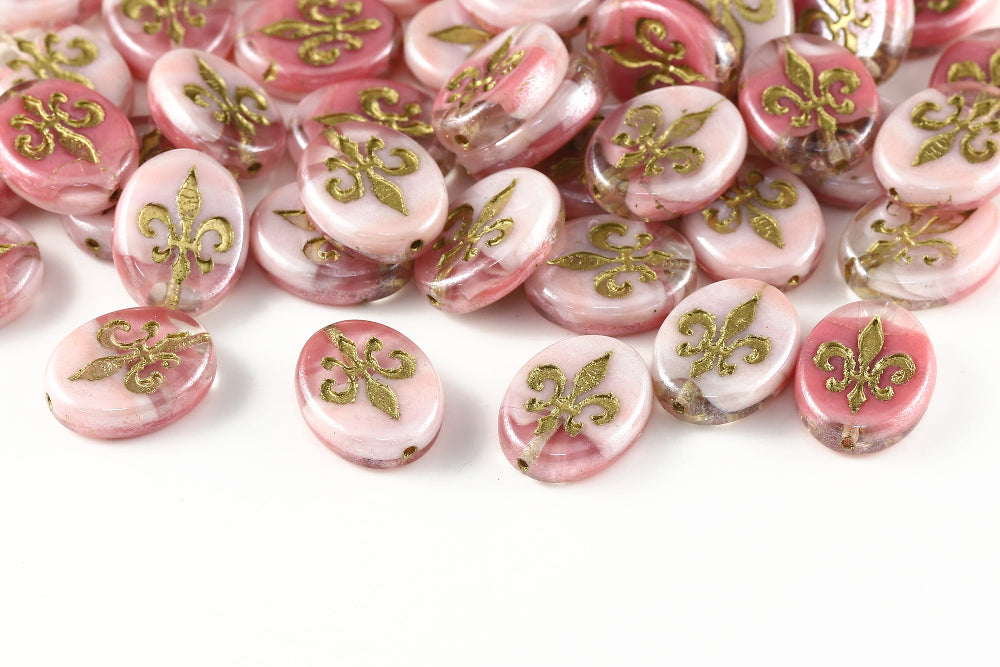 Iris 17×13mm Crystal Rose Peach Mixed Luster With Gold 1-hole Czech Beads