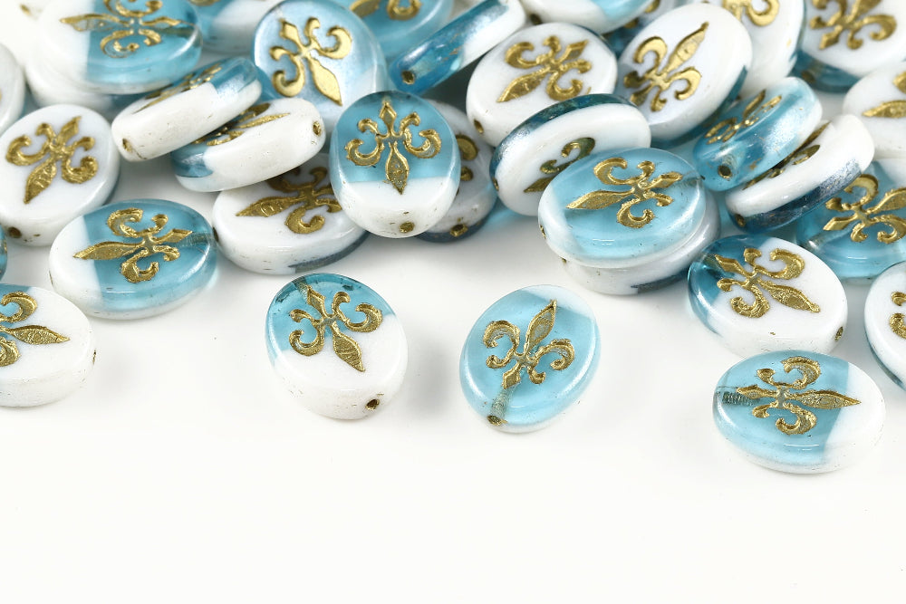 Iris 17×13mm Aquamarine White Mixed With Gold 1-hole Czech Beads