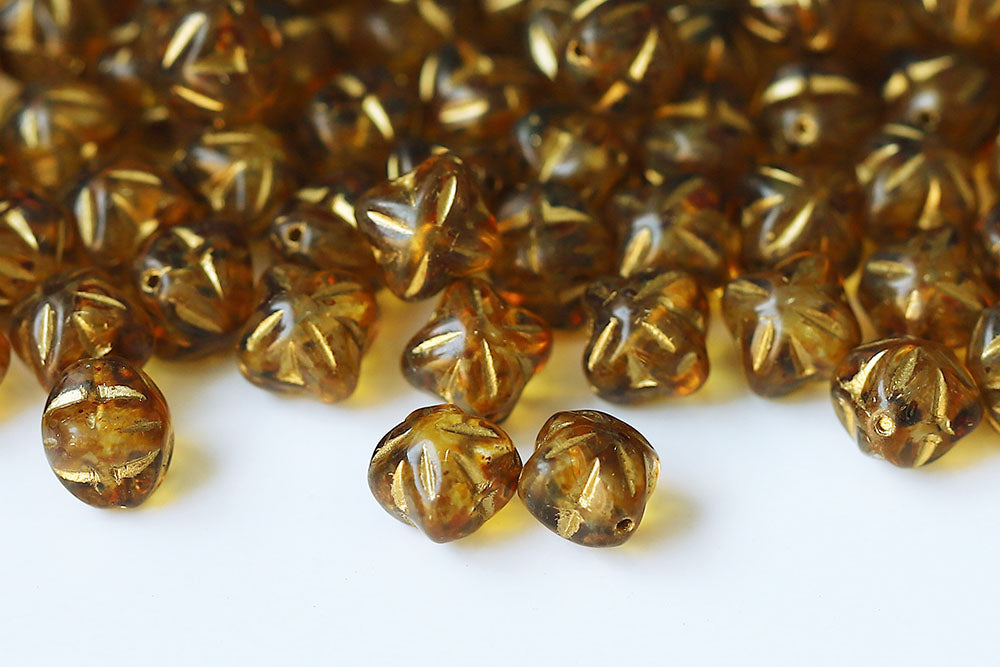 Cloves 8mm Crystal Travertin With Gold 1-Hole Czech Beads