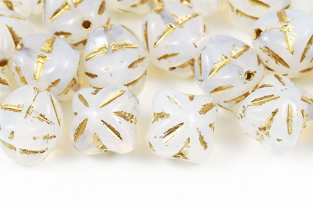 Cloves 8mm Opal White With Gold 1-Hole Czech Beads