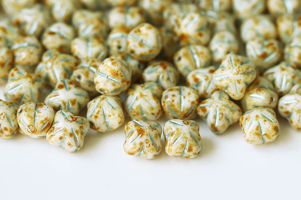 Cloves 8mm Chalk Travertin With Blue 1-Hole Czech Beads