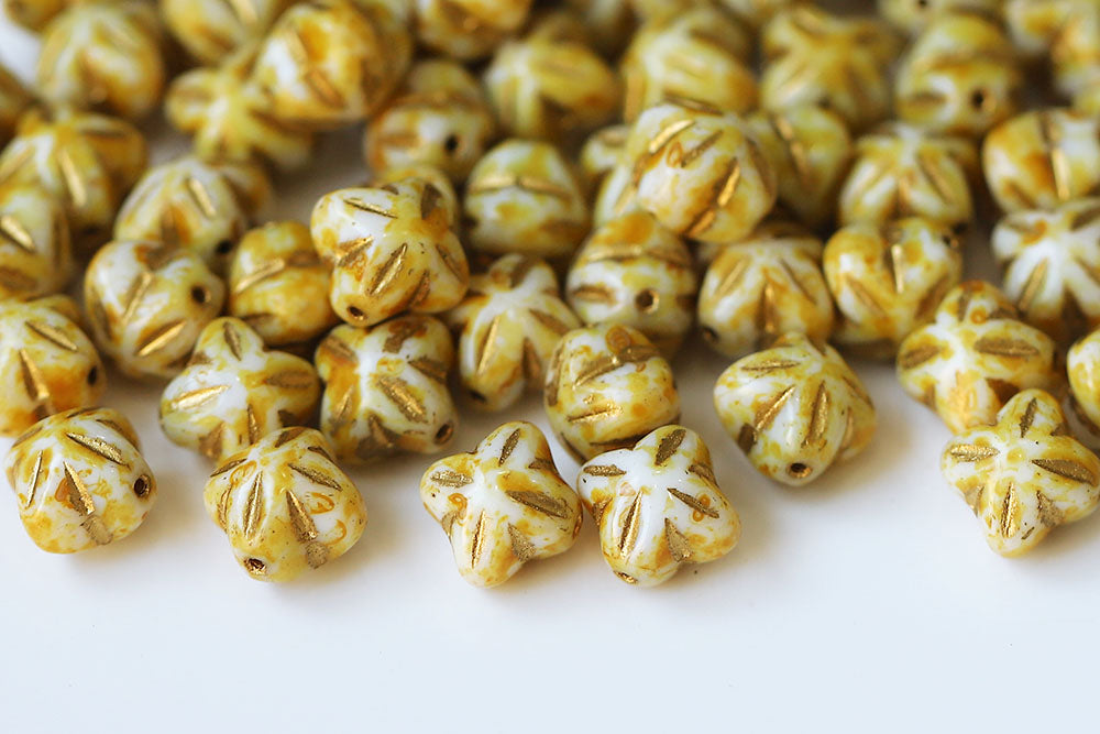 Cloves 8mm Chalk Travertin With Gold 1-Hole Czech Beads