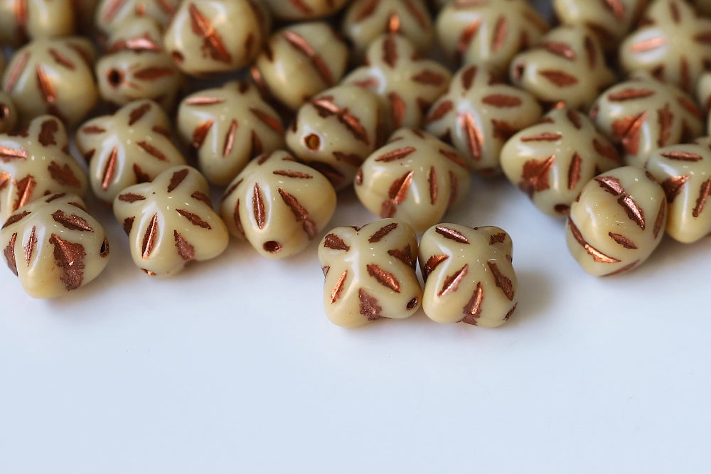 Cloves 8mm Opaque Lvory With Copper 1-Hole Czech Beads