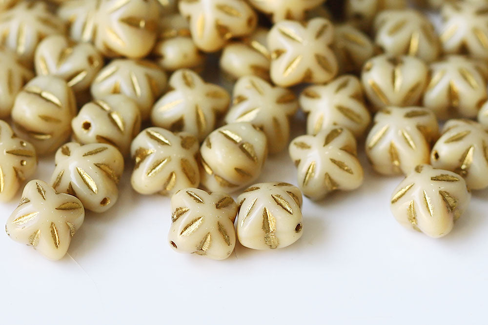 Cloves 8mm Opaque Ivory With Gold 1-Hole Czech Beads
