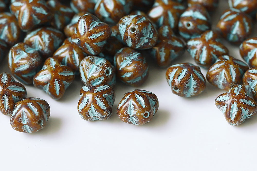 Cloves 8mm Opaque Ivory Travertin With Blue 1-Hole Czech Beads