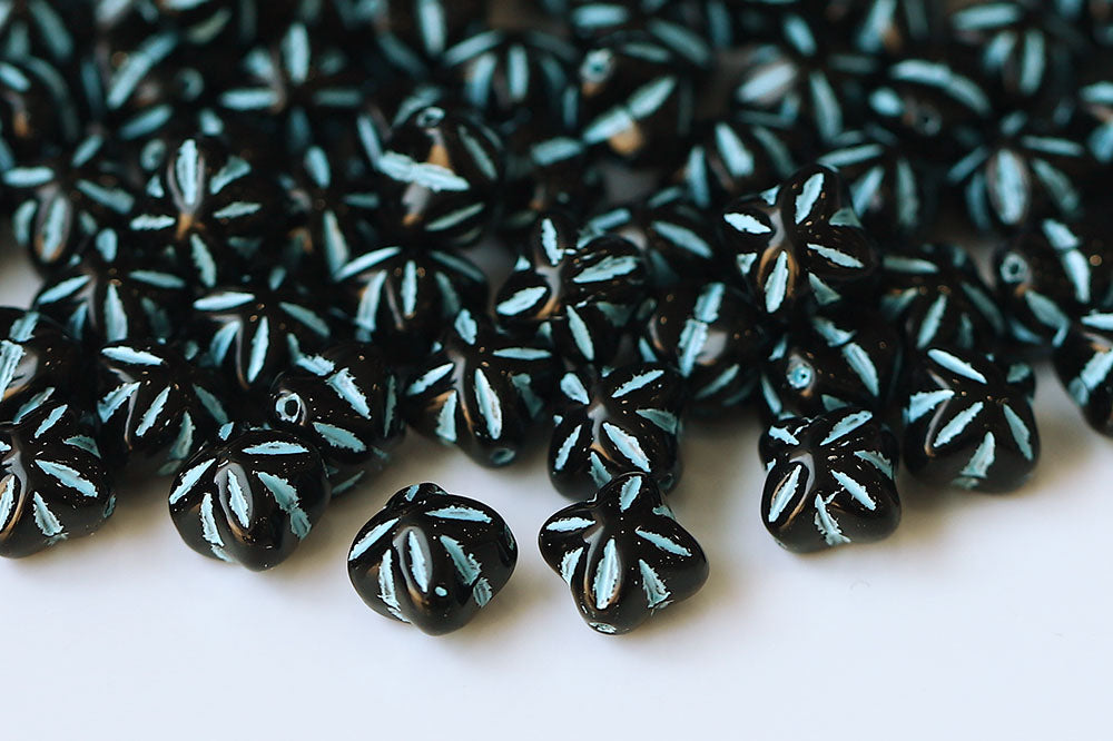 Cloves 8mm Black With Blue 1-Hole Czech Beads