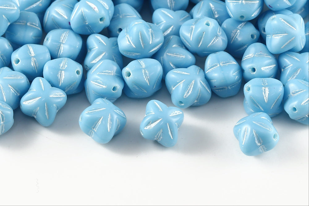 Cloves 8mm Aquamarine With White 1-Hole Czech Beads