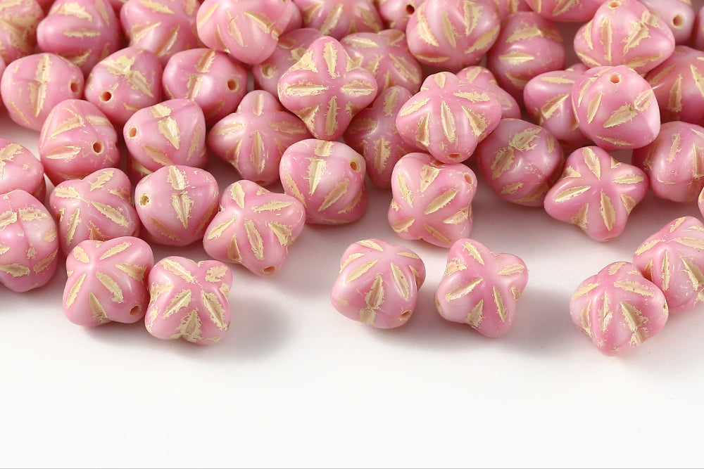 Cloves 8mm Opal Pink With Yellow 1-Hole Czech Beads