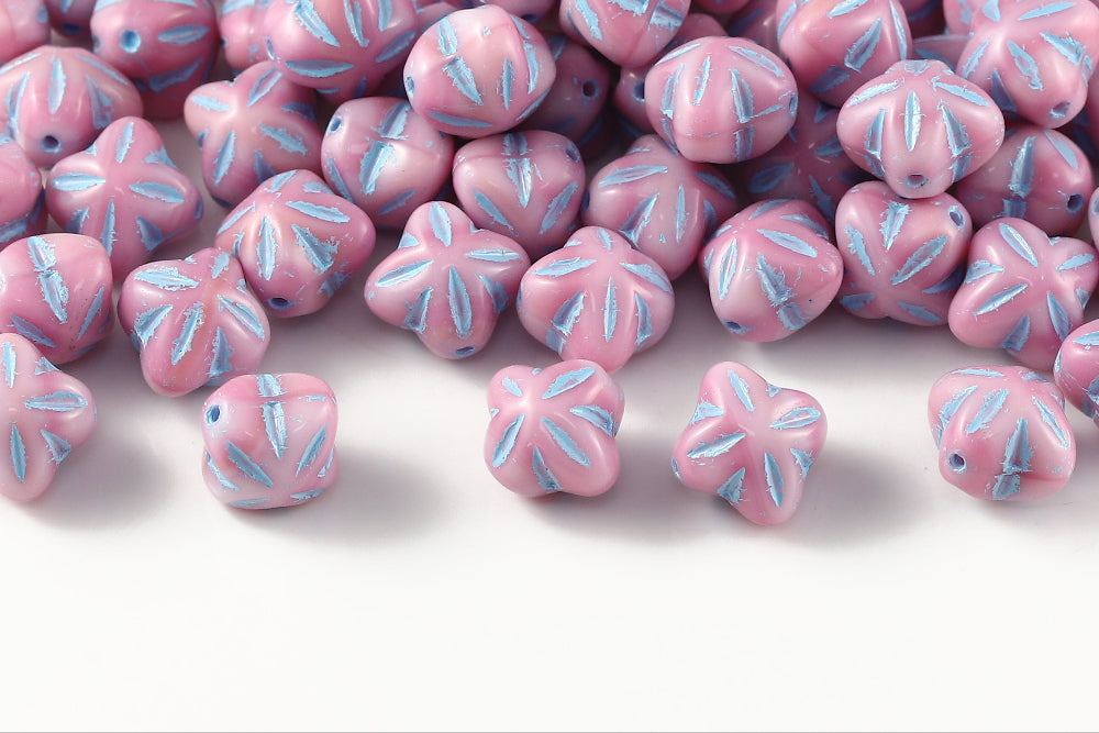 Cloves 8mm Opal Pink With Blue 1-Hole Czech Beads