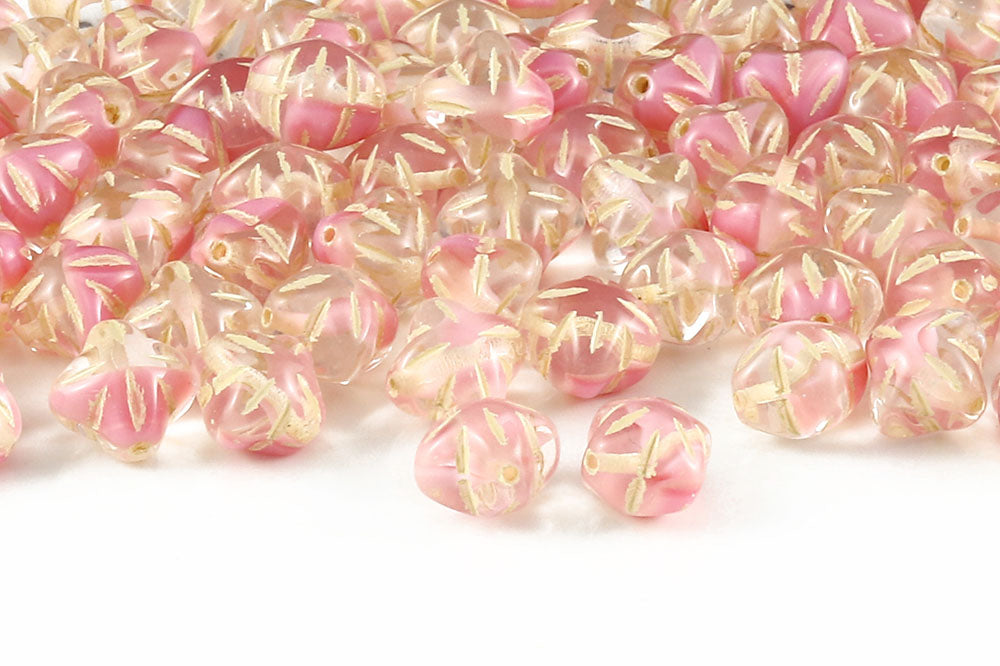 Cloves 8mm Crystal Pink Mixed With Yellow 1-Hole Czech Beads
