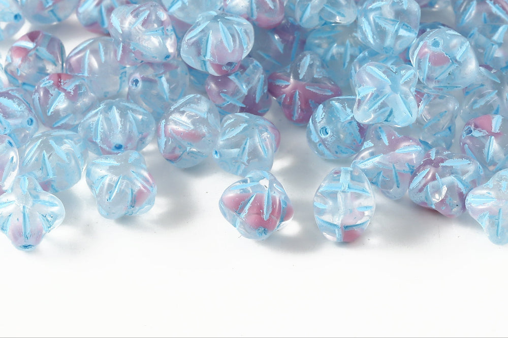 Cloves 8mm Crystal Rose Mixed With Blue 1-Hole Czech Beads