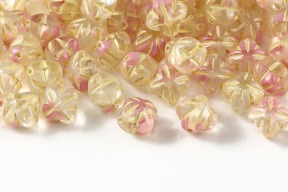 Cloves 8mm Crystal Rose Mixed With Yellow 1-Hole Czech Beads
