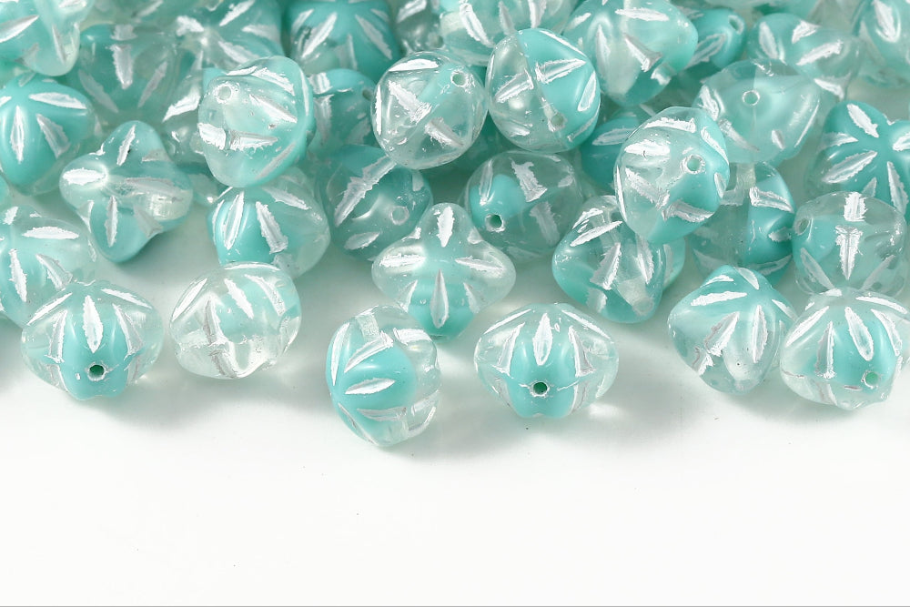 Cloves 8mm Crystal Caribbean Sea Mixed With White 1-Hole Czech Beads