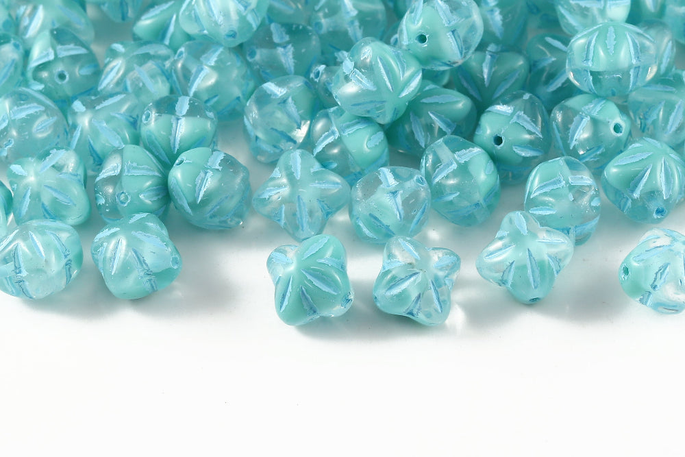 Cloves 8mm Crystal Caribbean Sea Mixed With Blue 1-Hole Czech Beads