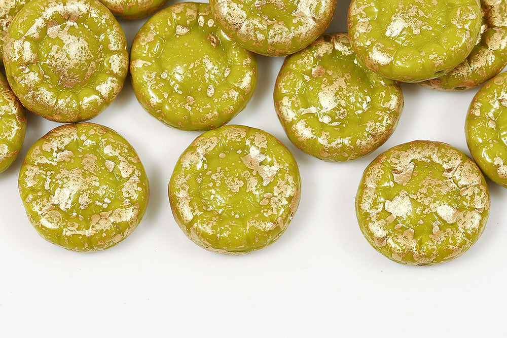 Sunflowers 13mm Gold Splash Opaque Olive 1-Hole Czech Beads