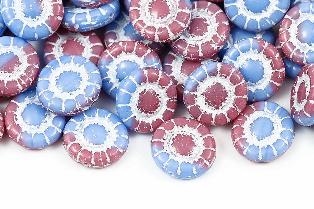 Sunflowers 13mm Pink Blue Mixed With White 1-Hole Czech Beads