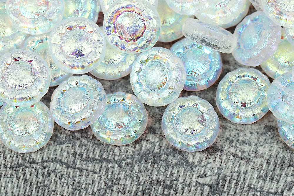 Sunflowers 13mm Crystal AB Etched 1-Hole Czech Beads