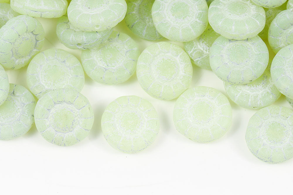 Sunflowers 13mm Opal Lt.Yellow Matt With White 1-Hole Czech Beads