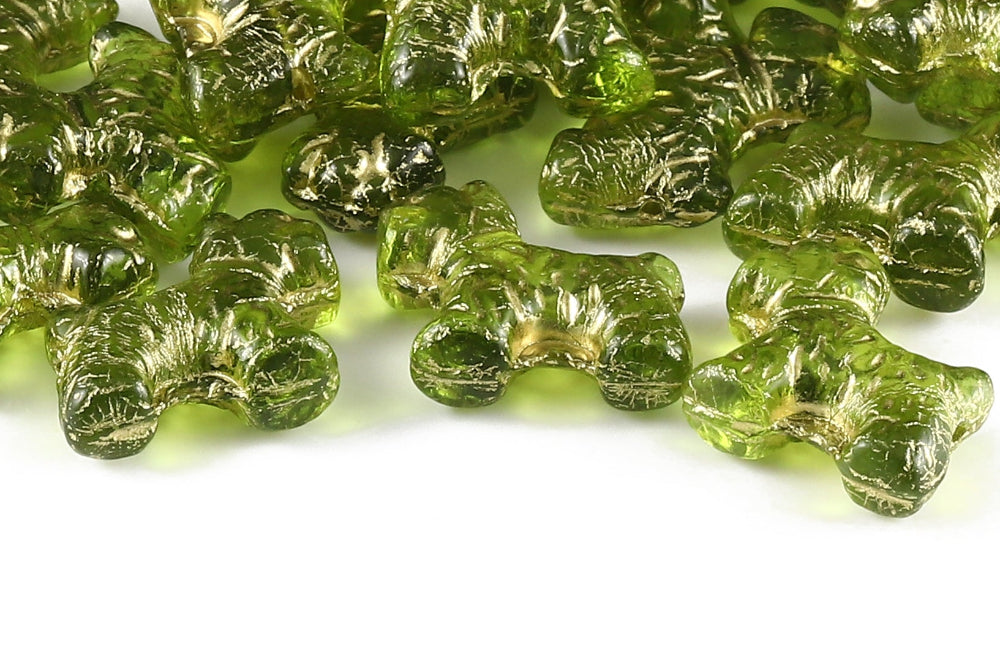 Schnauzer 19×17mm Olivine With Gold 1-Hole Czech Beads