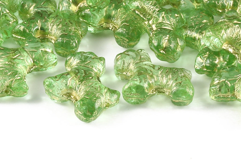 Schnauzer 19×17mm Crystal Green With Gold 1-Hole Czech Beads