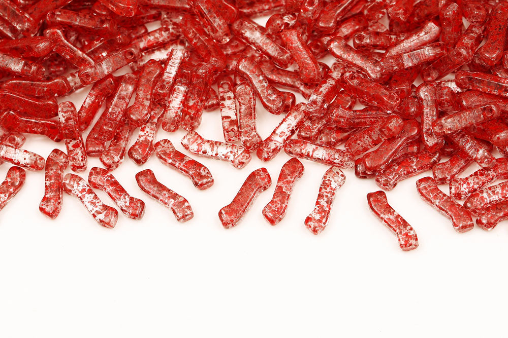 Z Beads 3×10mm Confetti Splash Red Pink 2-Hole Czech Beads