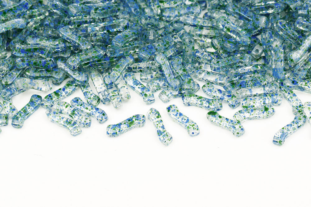 Z Beads 3×10mm Confetti Splash Blue Green 2-Hole Czech Beads