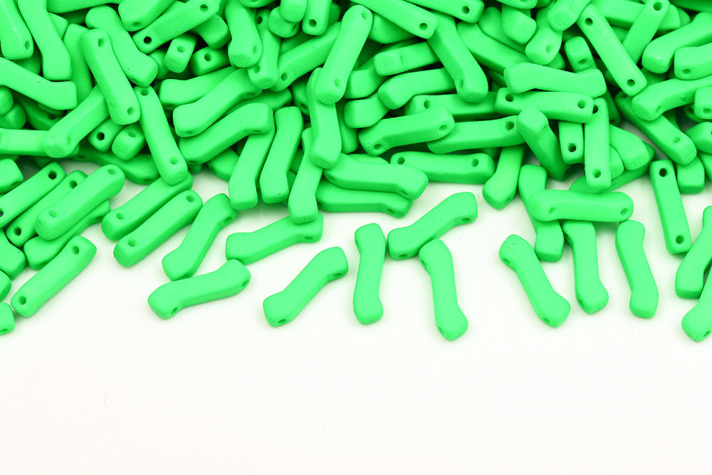 Z Beads 3×10mm Alabaster Green Neon 2-Hole Czech Beads