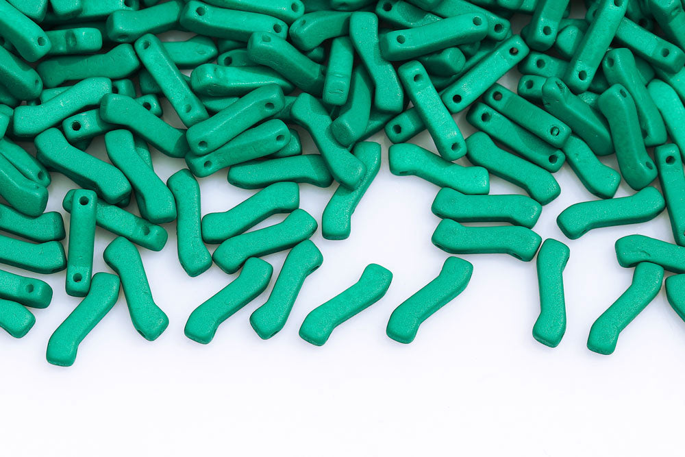 Z Beads 3×10mm Alabaster Dark Green Neon 2-Hole Czech Beads