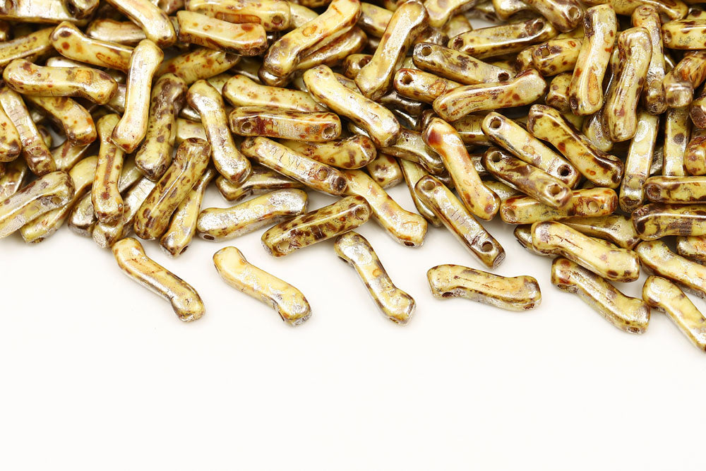 Z Beads 3×10mm Chalk Picasso 2-Hole Czech Beads