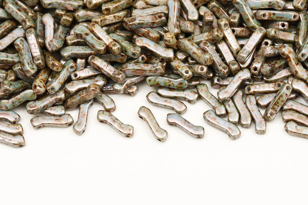 Z Beads 3×10mm Chalk Blue Glaze 2-Hole Czech Beads