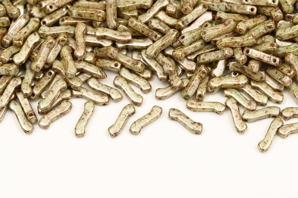 Z Beads 3×10mm Chalk Green Glaze 2-Hole Czech Beads