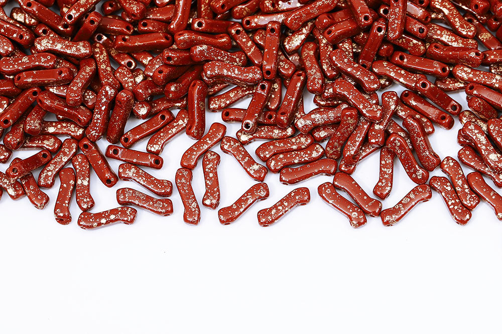 Z Beads 3×10mm Chocolate Gold Splash 2-Hole Czech Beads