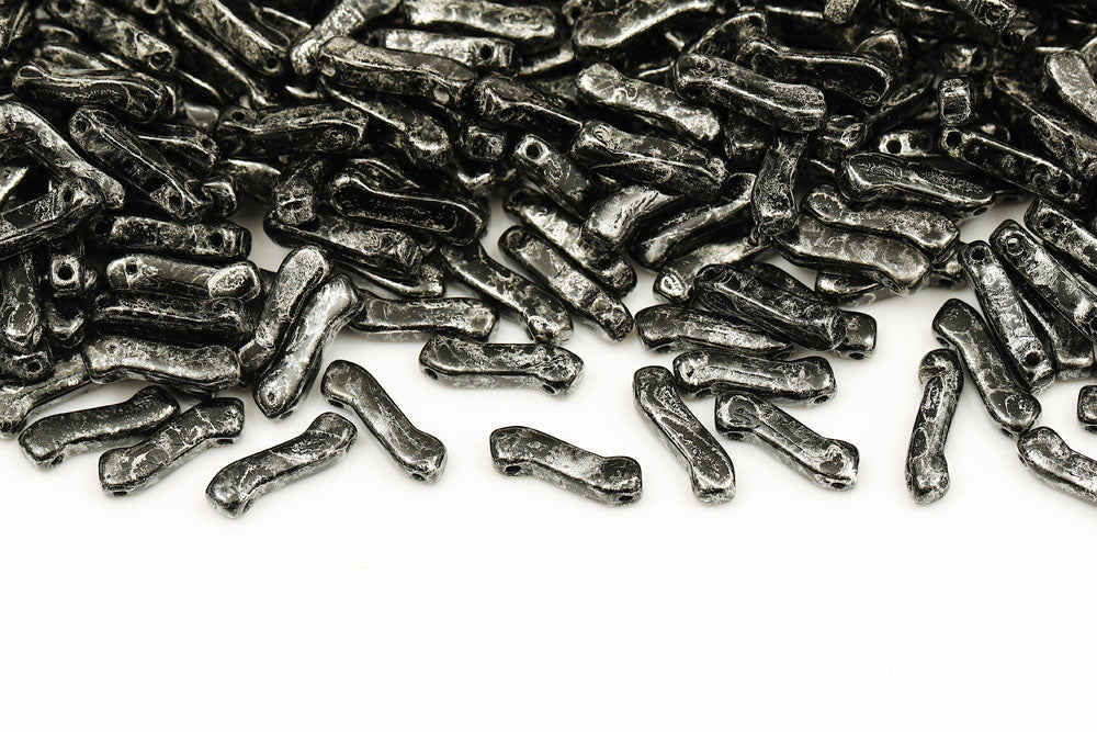 Z Beads 3×10mm Black Picasso 2-Hole Czech Beads