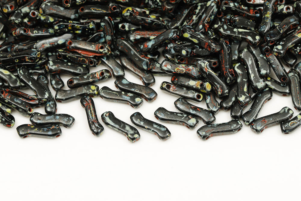 Z Beads 3×10mm Black Travertin 2-Hole Czech Beads