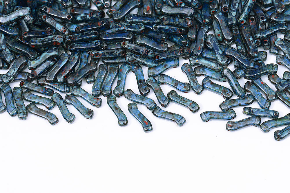 Z Beads 3×10mm Sapphire Travertin 2-Hole Czech Beads