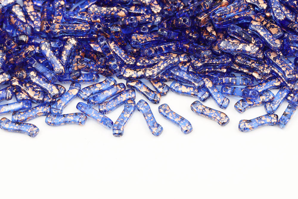 Z Beads 3×10mm Copper Splash Sapphire 2-Hole Czech Beads