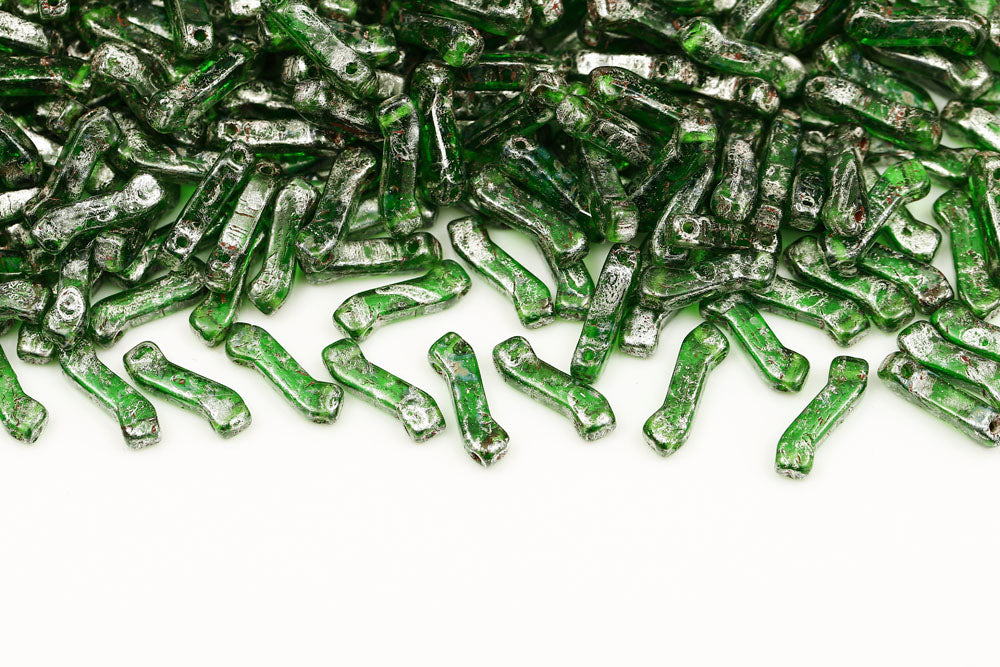 Z Beads 3×10mm Chrysolite Picasso 2-Hole Czech Beads