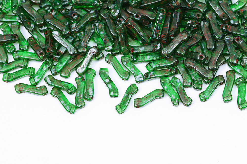 Z Beads 3×10mm Chrysolite Travertin 2-Hole Czech Beads