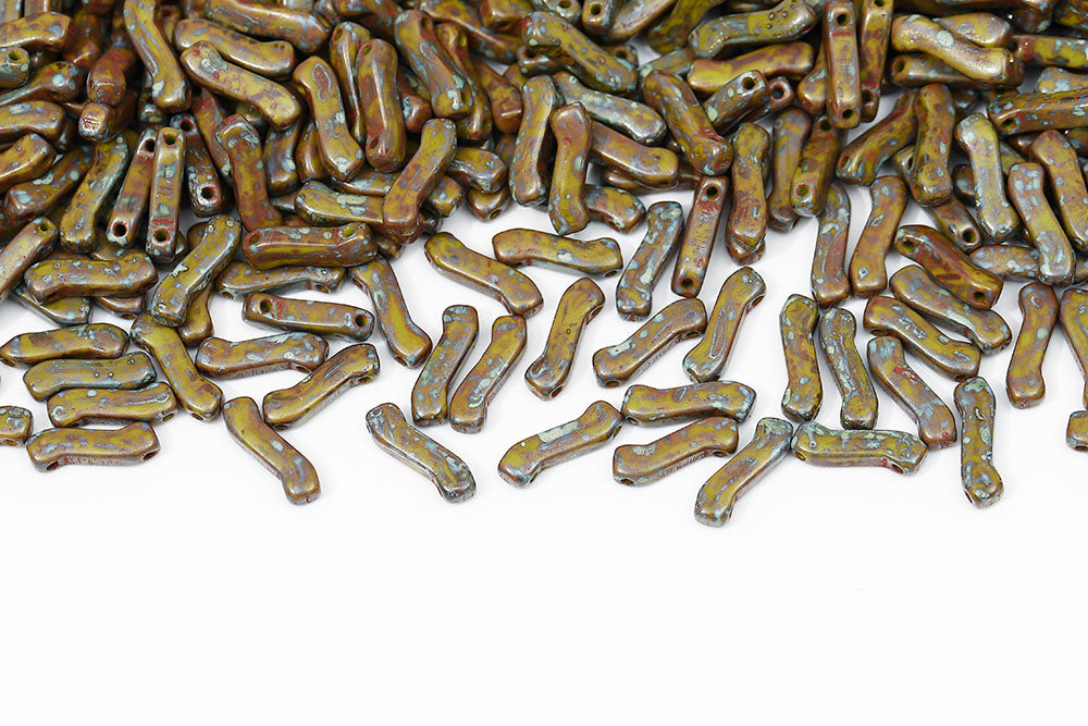 Z Beads 3×10mm Opaque Green Travertin 2-Hole Czech Beads