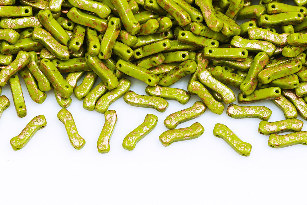 Z Beads 3×10mm Copper Splash Opaque Olivine 2-Hole Czech Beads
