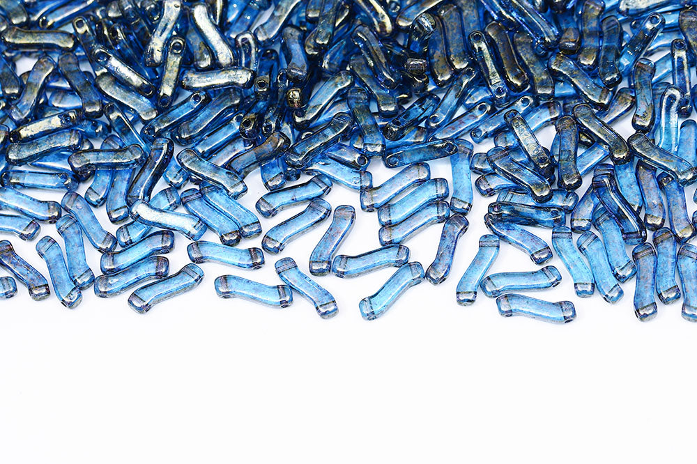 Z Beads 3×10mm Aqua Red Terracotta 2-Hole Czech Beads