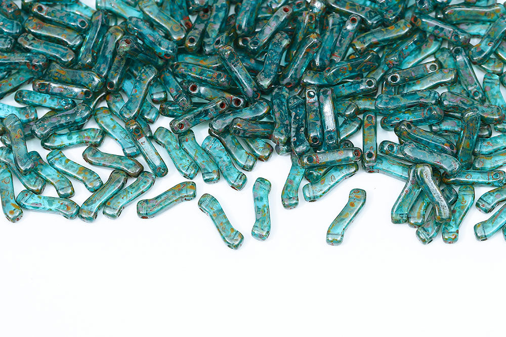Z Beads 3×10mm Aquamarine Travertin 2-Hole Czech Beads