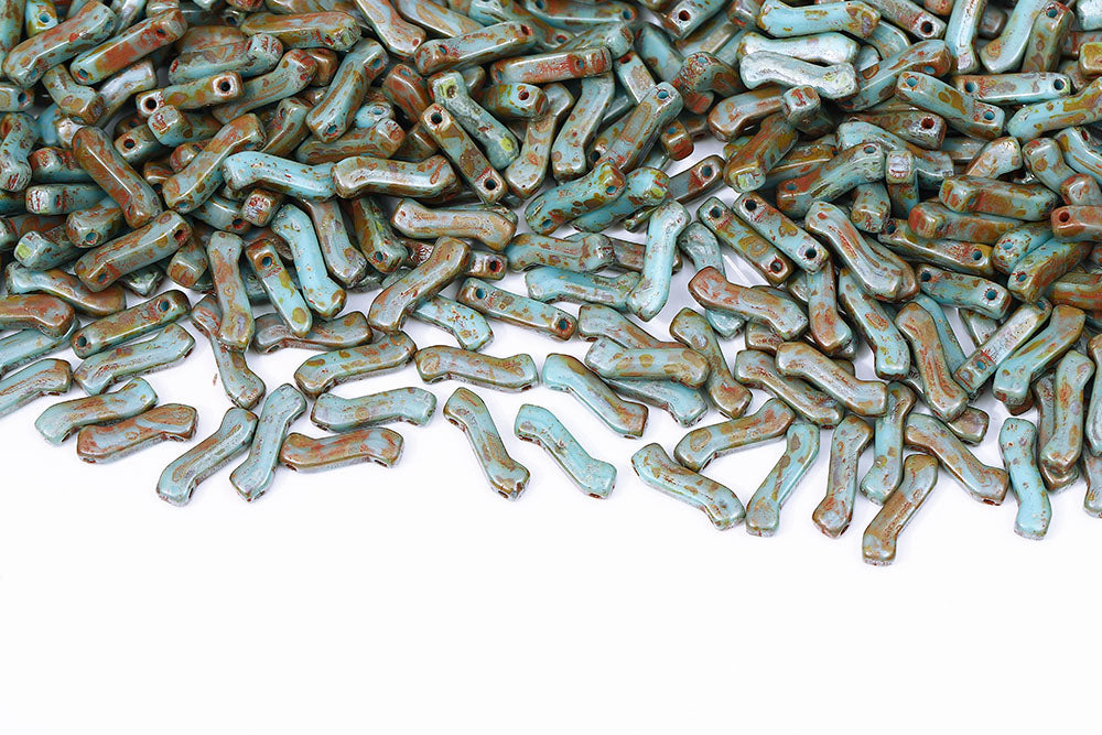 Z Beads 3×10mm Turquoise Blue Travertin 2-Hole Czech Beads