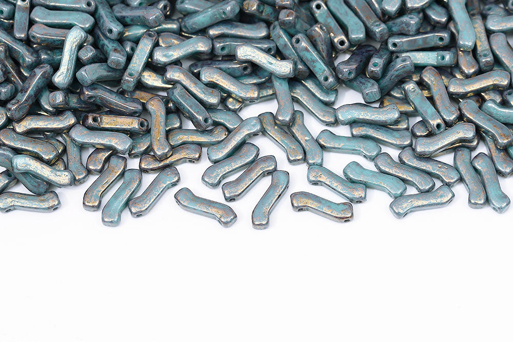 Z Beads 3×10mm Turquoise Green Violet Terracotta 2-Hole Czech Beads