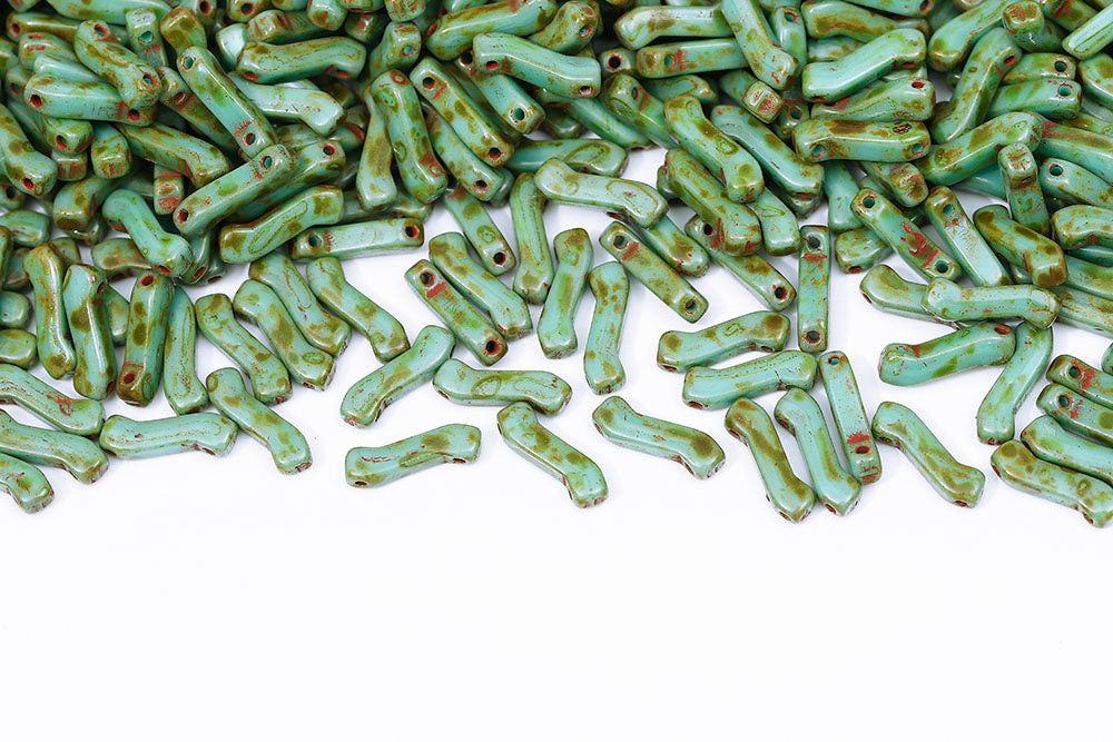 Z Beads 3×10mm Turquoise Green Travertin 2-Hole Czech Beads